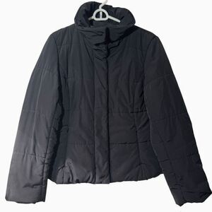 BANANA REPUBLIC Women's MEDIUM Puffer Jacket Coat Black Full Zipper Snap Winter